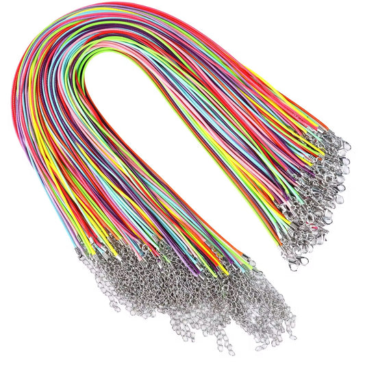 RC 59 Colourful leather chain 1.5mm (1 pc ) with silver clasp and extension (1PC)
