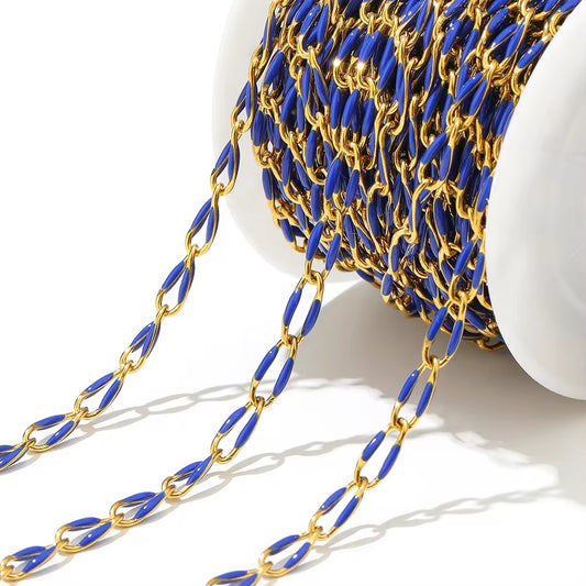 Dark Blue Drop oil 3.8 mm wide 18k gold plated Stainless steel chain ( 1 inch ) Anti tarnish