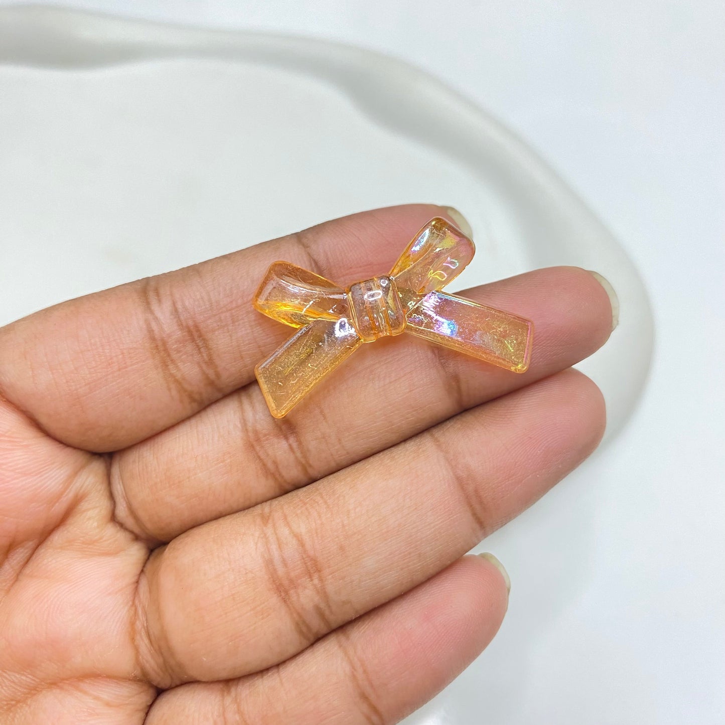 AB38 Thin strip bow Luminous shiny Acrylic bead ( 1 pc )