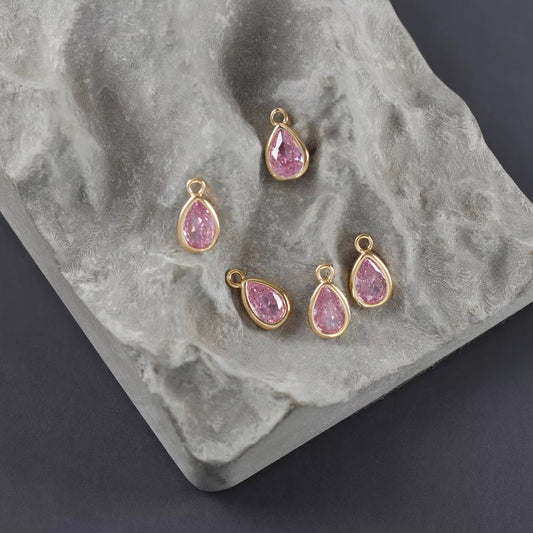 CZ 2358 Pink drop Zircon charm 18k gold plated ( 1 pc ) - anti tarnish