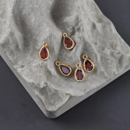 GPC13K Dark Red drop Zircon charm 18k gold plated ( 1 pc ) - anti tarnish