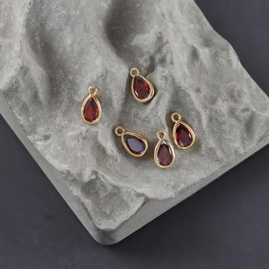 CZ 2359 Dark Red drop Zircon charm 18k gold plated ( 1 pc ) - anti tarnish