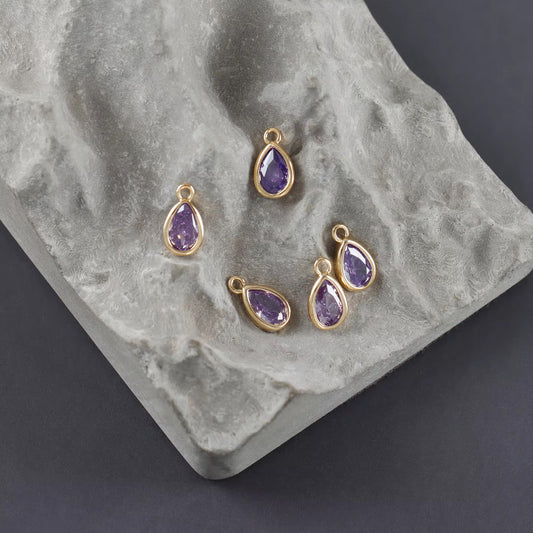 CZ 2360 Purple drop Zircon charm 18k gold plated ( 1 pc ) - anti tarnish