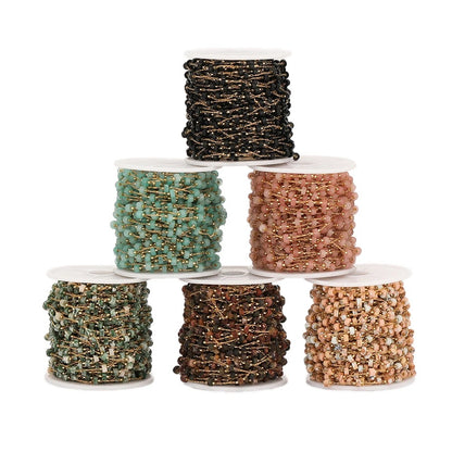 CN 164 Colourful mixed cylindrical stone Handmade 18k gold PVD plated Stainless steel chain ( 1 feet ) Anti tarnish