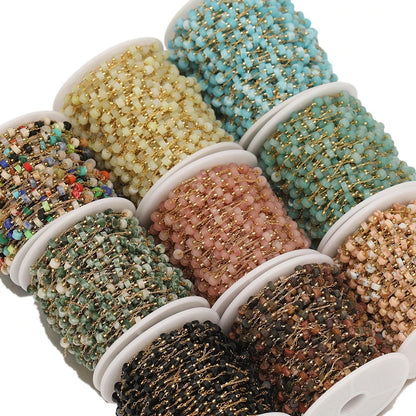 CN 164 Colourful mixed cylindrical stone Handmade 18k gold PVD plated Stainless steel chain ( 1 feet ) Anti tarnish