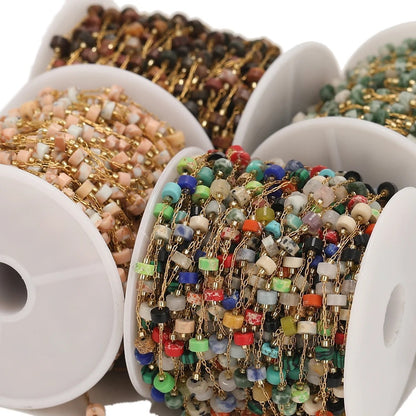 CN 164 Colourful mixed cylindrical stone Handmade 18k gold PVD plated Stainless steel chain ( 1 feet ) Anti tarnish