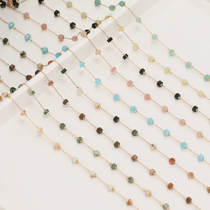 CN 167 Light Green cylindrical stone Handmade 18k gold PVD Plated Stainless steel chain ( 1 feet ) Anti tarnish