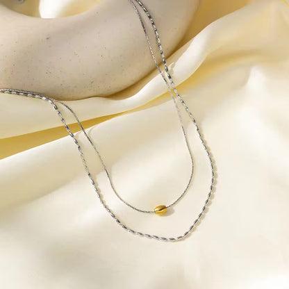 NSJ05E Rice grain double layer necklace- 18k gold PVD plated 316 stainless steel - Anti tarnish