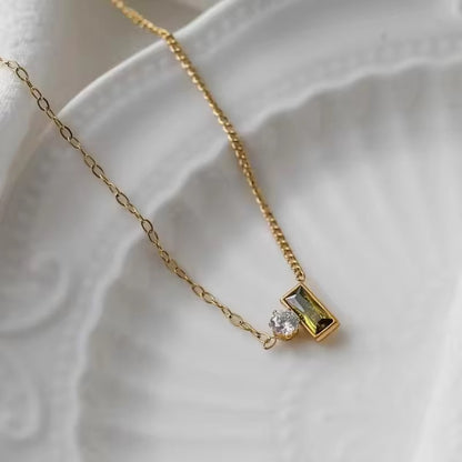 NSJ35D Dainty Minimalistic Zircon necklace- 18k gold PVD plated stainless steel - Anti tarnish