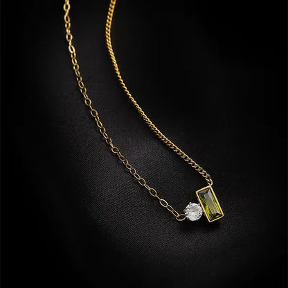 NSJ35D Dainty Minimalistic Zircon necklace- 18k gold PVD plated stainless steel - Anti tarnish