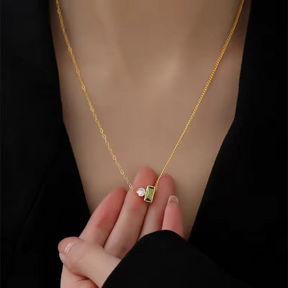 NSJ35D Dainty Minimalistic Zircon necklace- 18k gold PVD plated stainless steel - Anti tarnish
