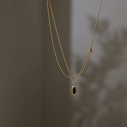 SS 168 Black Retro style double layer clavicle necklace- 18k gold plated stainless steel - Anti tarnish - Wholesale