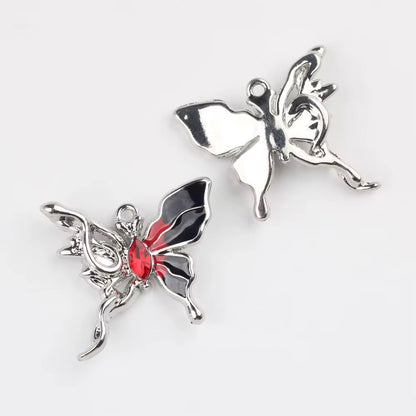 SS 2120 Red and Black Butterfly Zircon Charm Silver plated Alloy Premium ( 1 pc ) Tarnish Resistant ( 24:25 mm )