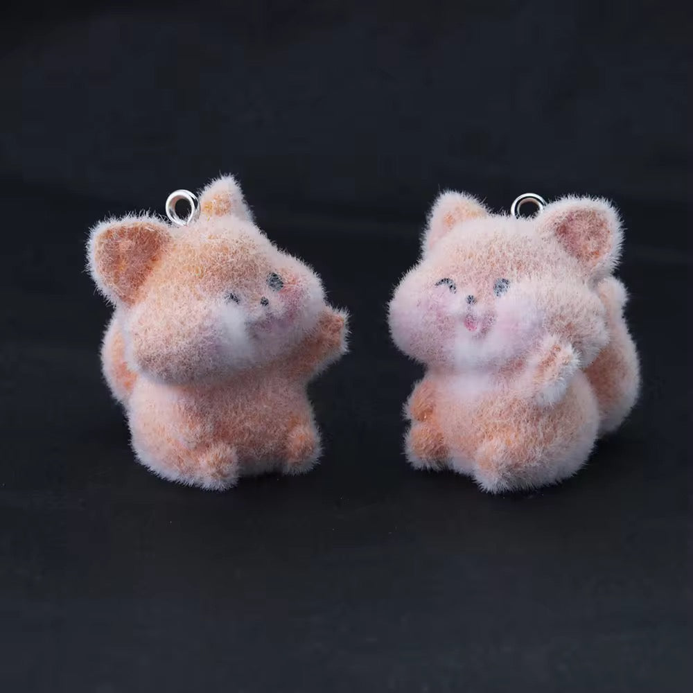 BBB 267 (i) Fox Cute Fur 3D Flocking Resin charm ( 1 pc ) ( 35*30 mm )