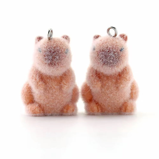 BBB 267 (m) Capybara Cute Fur 3D Flocking Resin charm ( 1 pc ) ( 30*20mm )