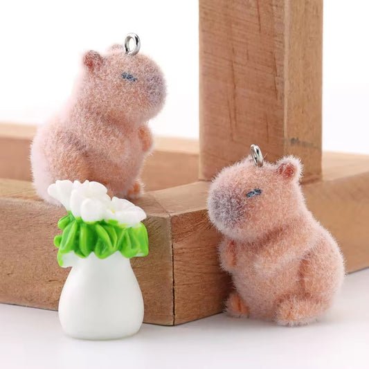 BBB 267 (m) Capybara Cute Fur 3D Flocking Resin charm ( 1 pc ) ( 30*20mm )