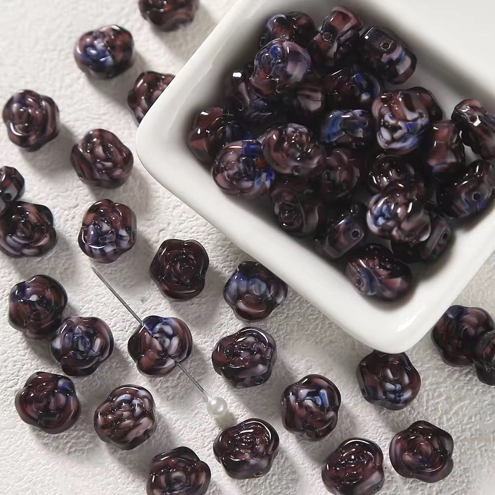 BBB 380 Rose flower glass bead ( 1 pc ) Lampwork Bead ( 8*12mm )