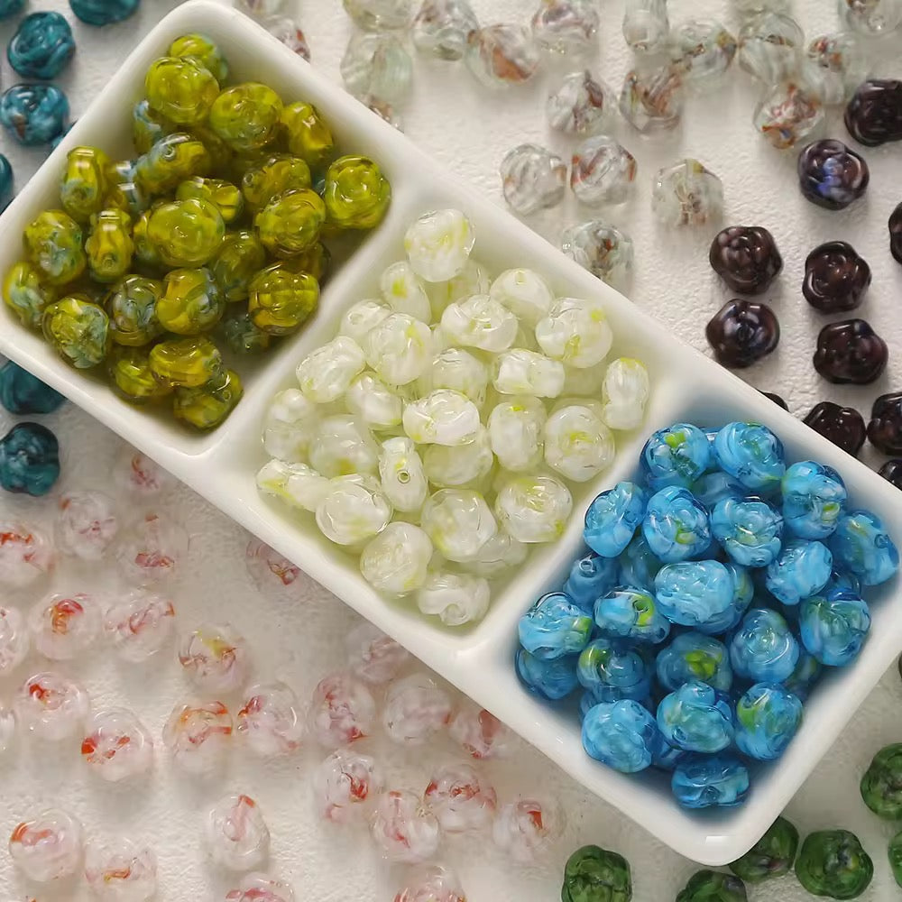 BBB 380 Rose flower glass bead ( 1 pc ) Lampwork Bead ( 8*12mm )