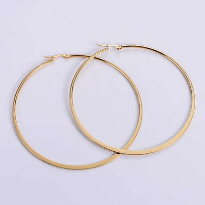 STS87 Round geometric hoops - 18k gold plated stainless steel - per pair - anti tarnish