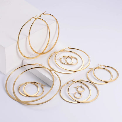 STS87 Round geometric hoops - 18k gold plated stainless steel - per pair - anti tarnish