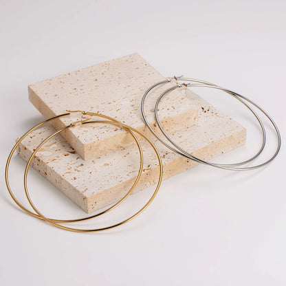 STS86 Big round geometric hoops - 18k gold plated stainless steel - per pair - anti tarnish