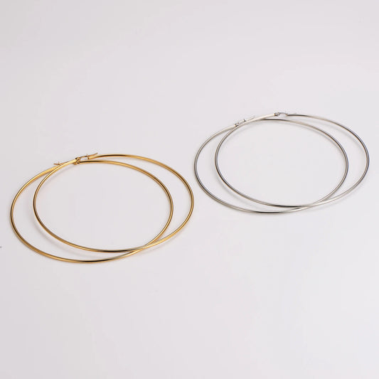 SS 1397 Big round geometric hoops - 18k gold plated stainless steel - per pair - anti tarnish