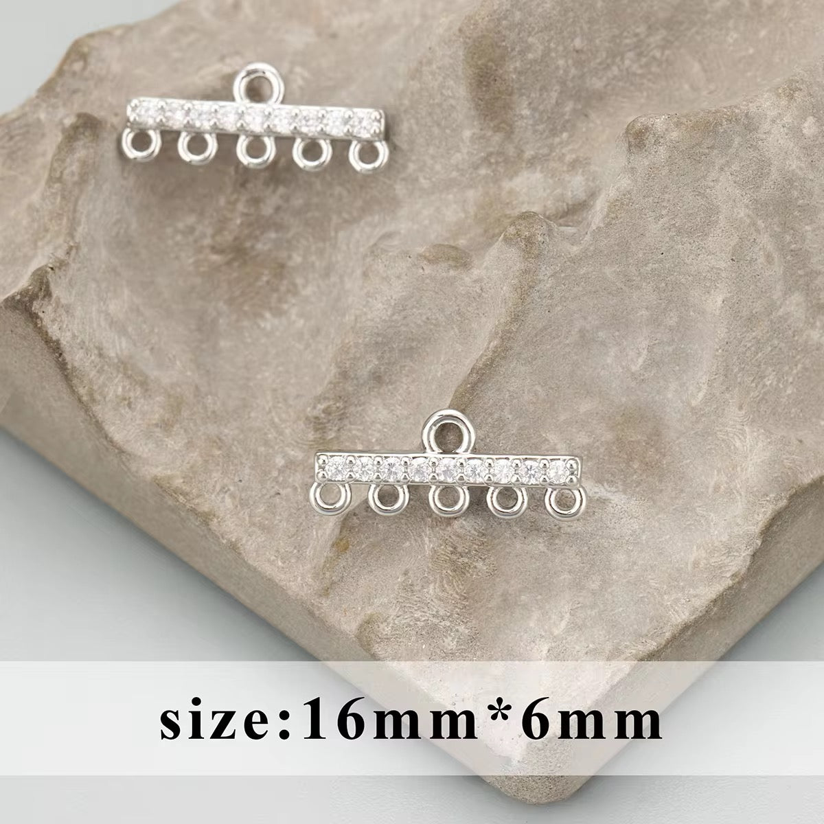 SS 3179 5 Loop Zircon Connector Silver plated charm ( 1 pc ) anti tarnish
