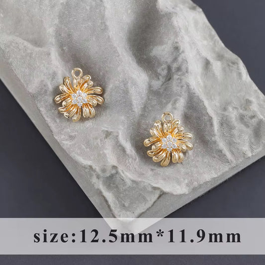 SS 3043 Flower Zircon Charm 18k Gold plated ( 1 pc ) Anti tarnish