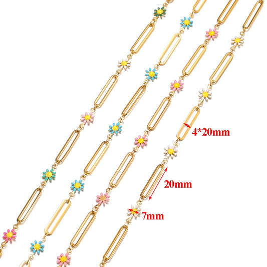 CN 174 Blue Enamel flowers 18k gold PVD 316 Stainless steel buckle chain ( 1 feet ) Anti tarnish