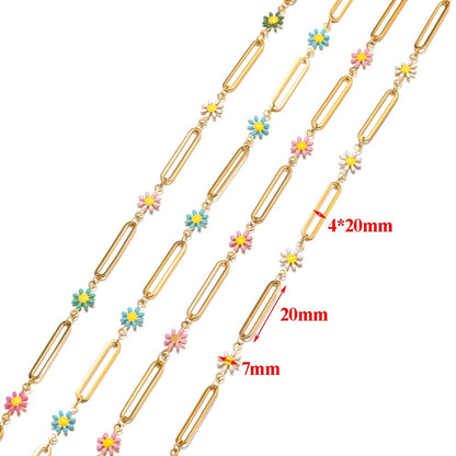 CN 172 Pink Enamel flowers 18k gold PVD 316 Stainless steel buckle chain ( 1 feet ) Anti tarnish