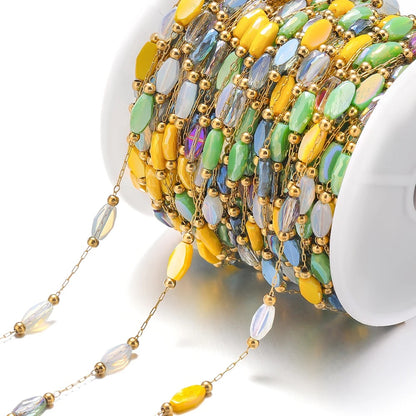 CN 177 Multi colour crystal boho Handmade 18k gold PVD 316 Stainless steel chain ( 1 feet ) Anti tarnish