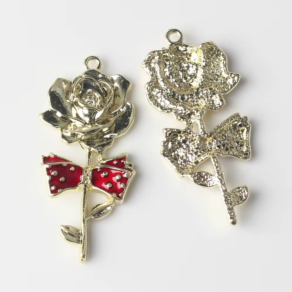 SS 3049 Rose Red bow Charm 14k Gold plated Alloy Premium ( 1 pc ) Anti Tarnish ( 19:42 mm )