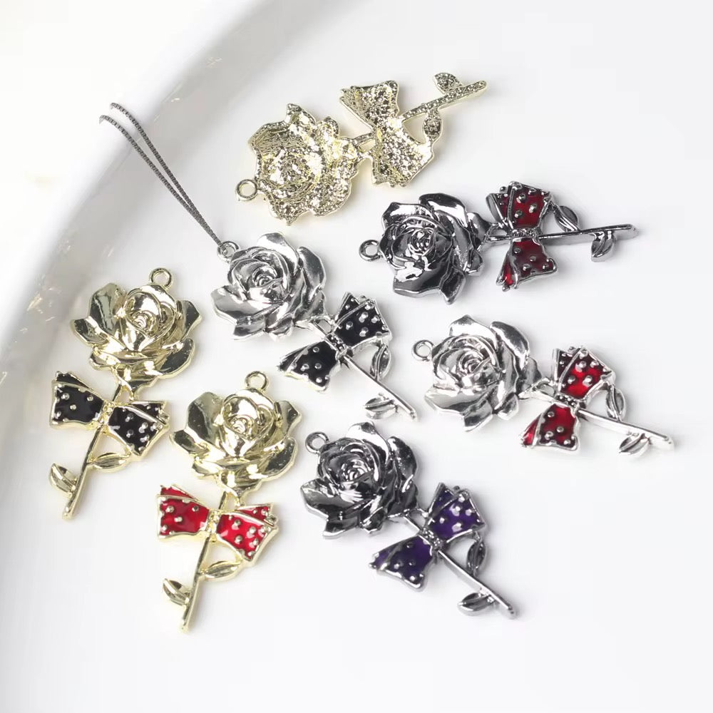 SS 3049 Rose Red bow Charm 14k Gold plated Alloy Premium ( 1 pc ) Anti Tarnish ( 19:42 mm )