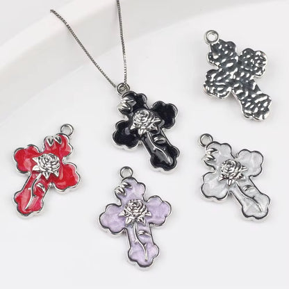 SS 3054 Red Rose Cross charm Silver plated Alloy Premium ( 1 pc ) Anti Tarnish ( 34:20 mm )