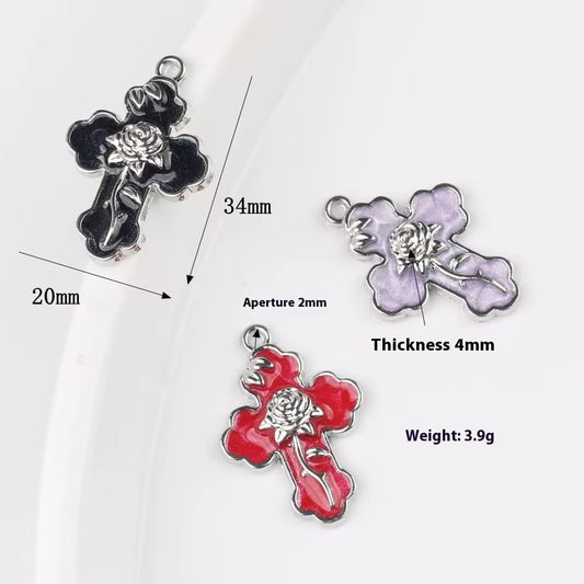 SS 3054 Red Rose Cross charm Silver plated Alloy Premium ( 1 pc ) Anti Tarnish ( 34:20 mm )