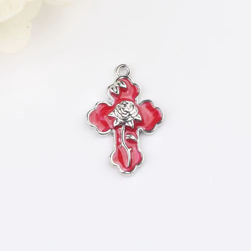 SS 3054 Red Rose Cross charm Silver plated Alloy Premium ( 1 pc ) Anti Tarnish ( 34:20 mm )