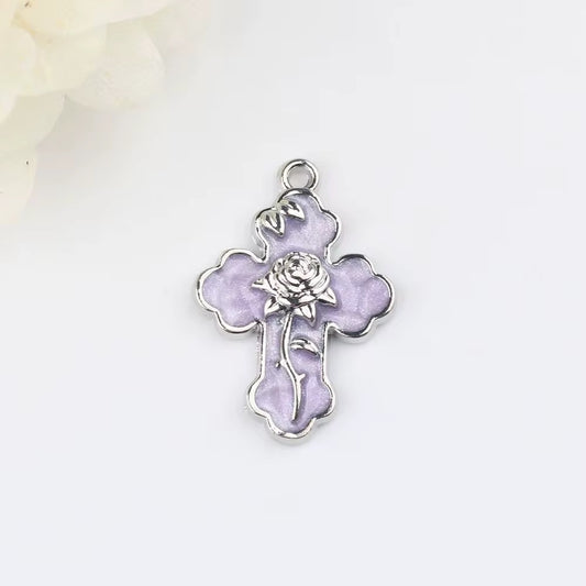 SS 3053 Purple Rose Cross charm Silver plated Alloy Premium ( 1 pc ) Anti Tarnish ( 34:20 mm )