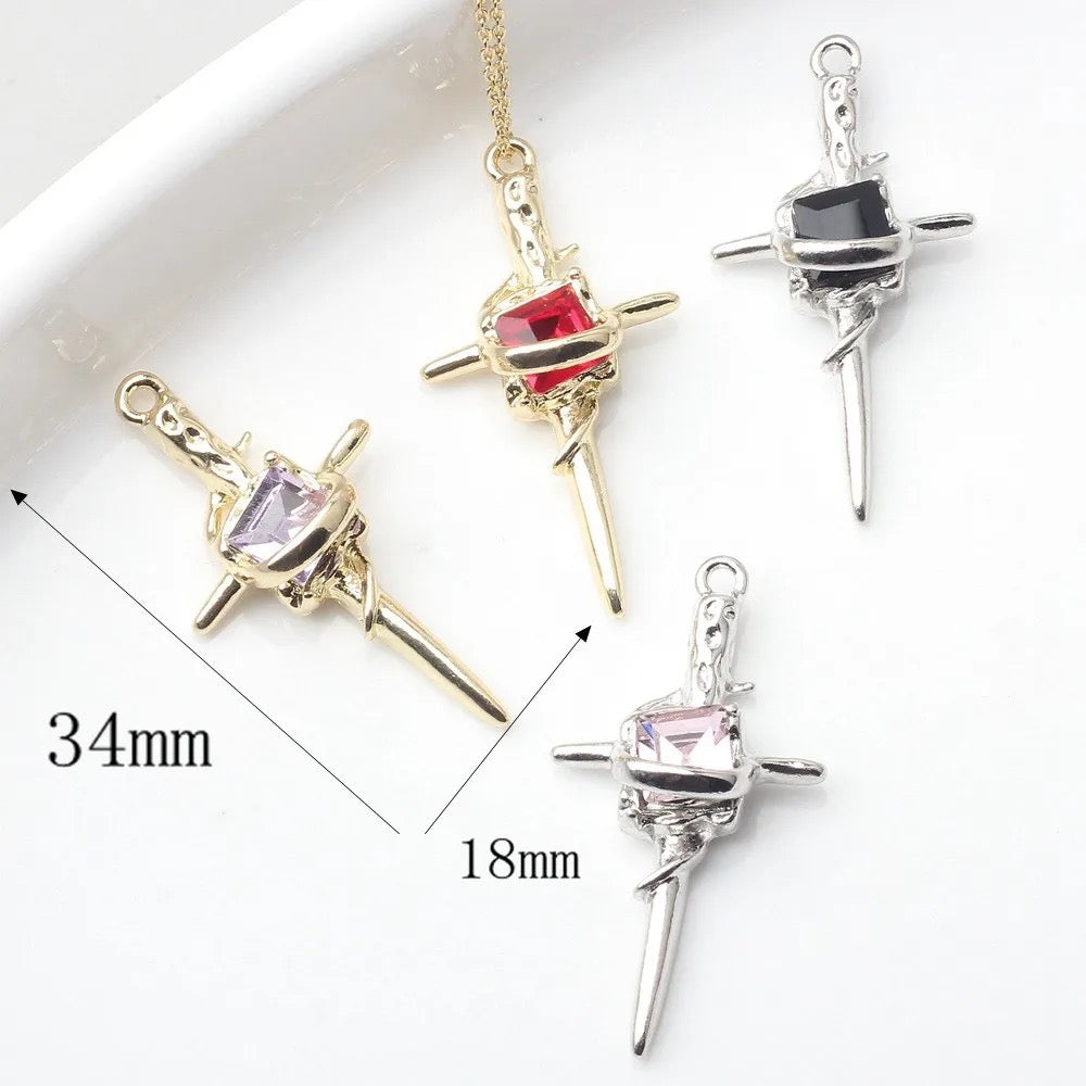 BBB 155 (B) Purple Cross crucifix alloy gold charm (1PC) tarnish resistant