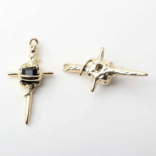 BBB 155 (C) Black Cross crucifix alloy gold charm (1PC) tarnish resistant