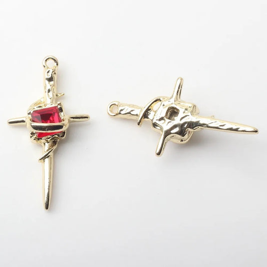 BBB 155 (A) Red Cross crucifix alloy gold charm (1pc)  tarnish resistant
