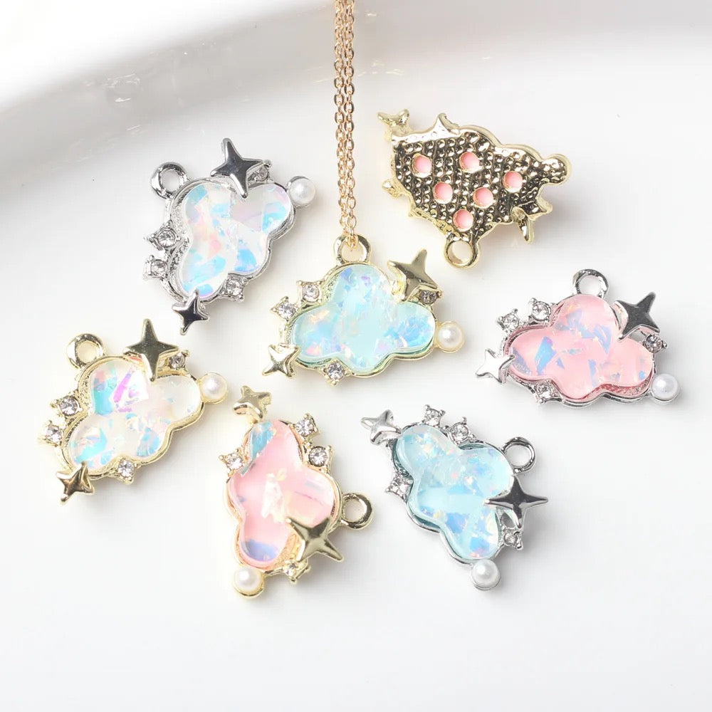 GP 1410 pink crystal cloud alloy gold charm - per piece - tarnish resistant