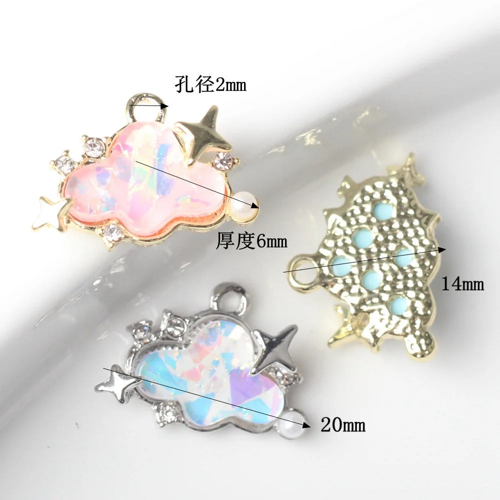 GP 1410 pink crystal cloud alloy gold charm - per piece - tarnish resistant