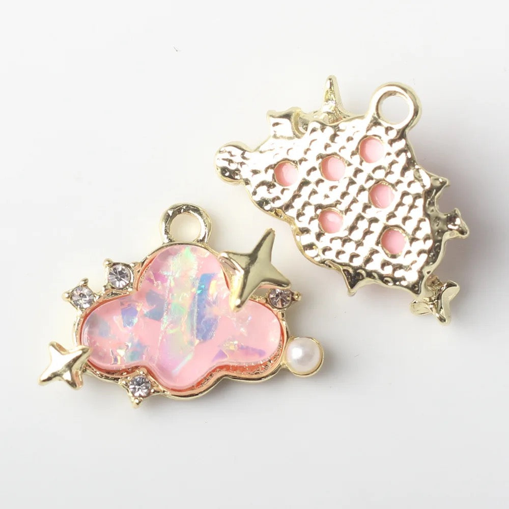 GP 1410 pink crystal cloud alloy gold charm - per piece - tarnish resistant