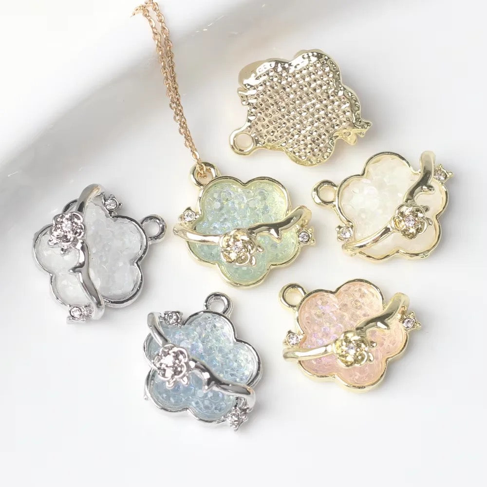 GP 1412 pink crystal flower cloud alloy gold charm - per piece - tarnish resistant