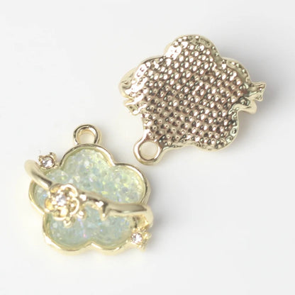 BBB 154 (A) Blue crystal flower cloud alloy gold charm (1PC)  tarnish resistant