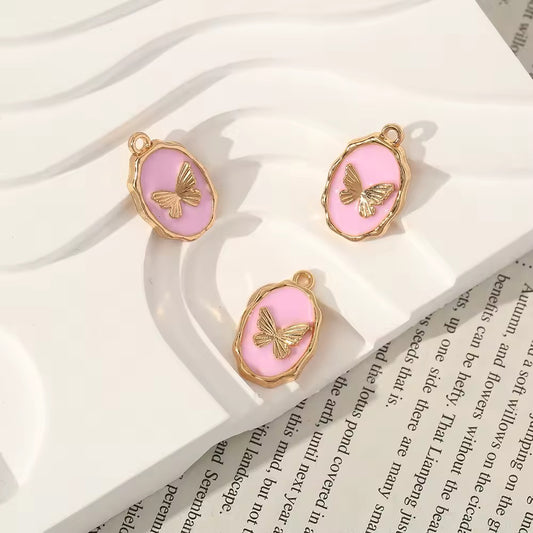 AC 2415 Pink Butterfly Oil drip gold plated Alloy charm ( 1 pc ) - Tarnish resistant
