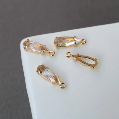BBB 153 (J) Clear Crystal glass teardrop 14k gold plated charm ( 1 pc ) - anti tarnish
