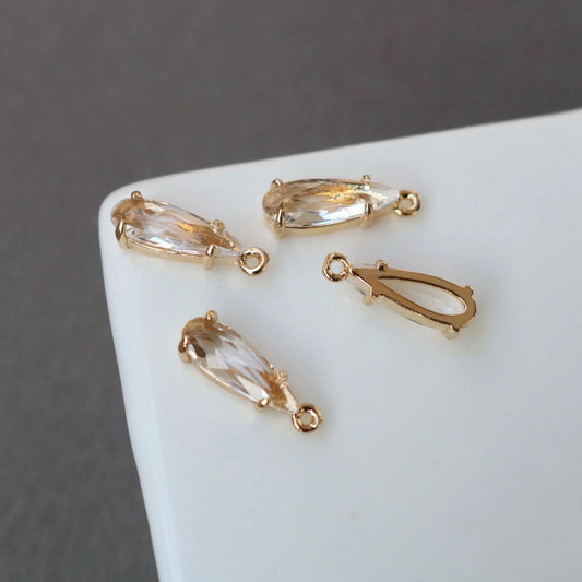 GP 1524 Crystal glass teardrop 14k gold plated charm ( 1 pc ) - anti tarnish