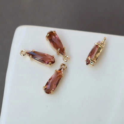 BBB 153 (D) Burgundy Crystal glass teardrop 14k gold plated charm ( 1 pc ) - anti tarnish