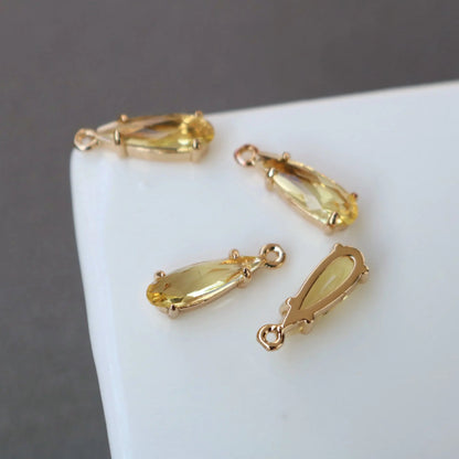 BBB 153 (C) Yellow Crystal glass teardrop 14k gold plated charm ( 1 pc ) - anti tarnish